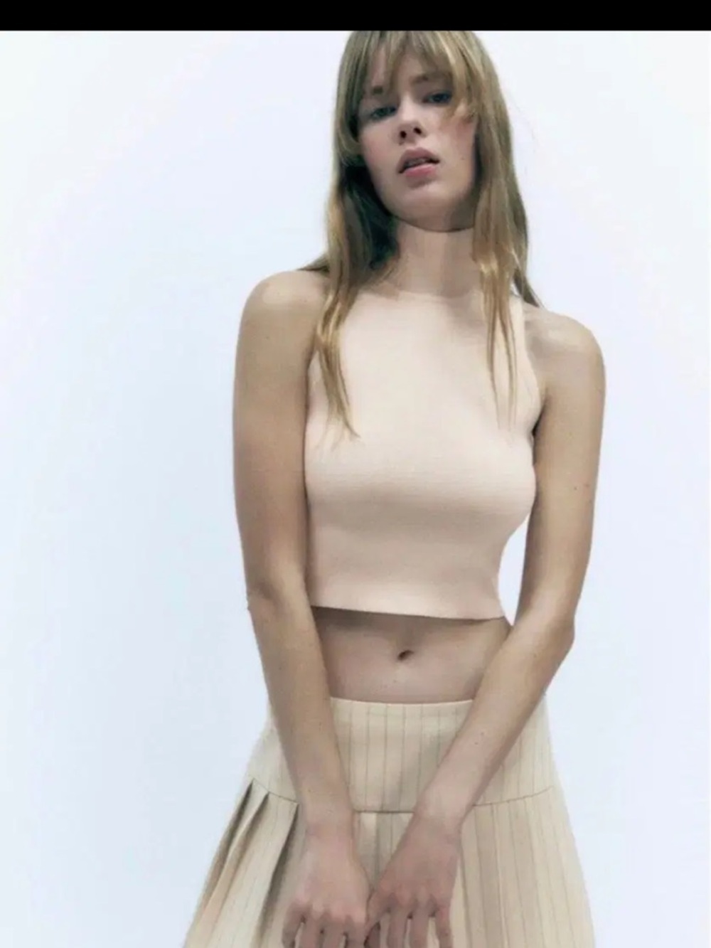 ZARA Sleeveless High-Neck Cropped Tank Top in Nude Size S NWT